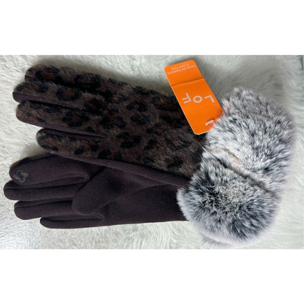 Love of Fashion Animal Print Faux Fur Trim Gloves